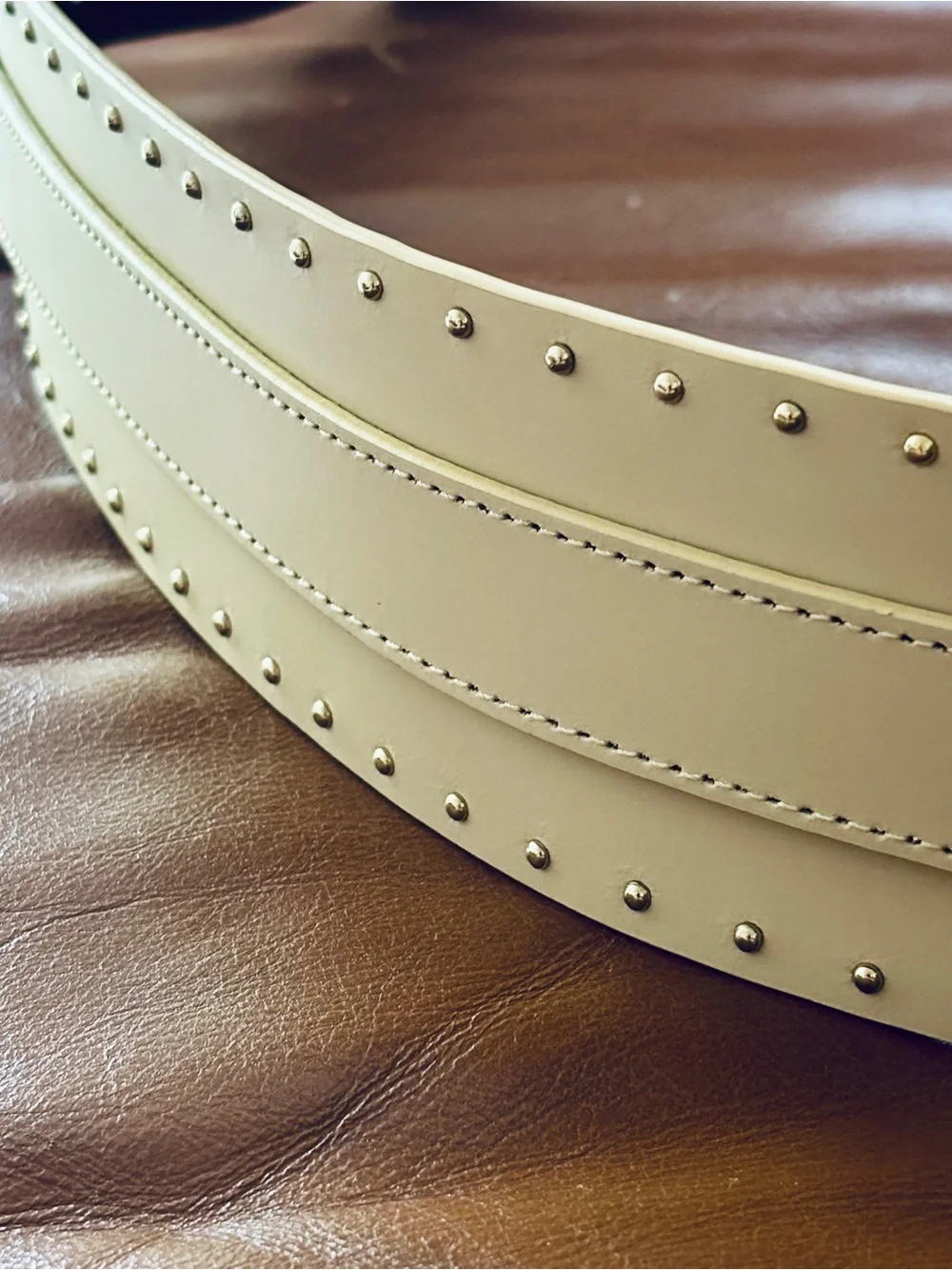 NWT Loft Women's Gold Studded Wide Leather Corset-Style Belt Tan - Size M/L